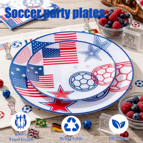 20 Red and Blue Plastic Soccer Plates (20 Pieces / Red and Blue)