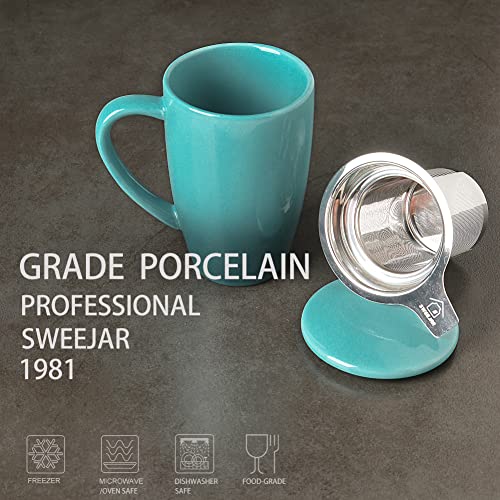 Sweejar Porcelain Tea Mug with Infuser and Lid (Gradient Blue / Tea Cup(16 Fl Oz))