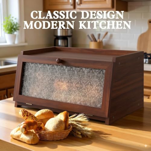 Bread Box for Kitchen Countertop (Brown Crabapple / 1‑tier)