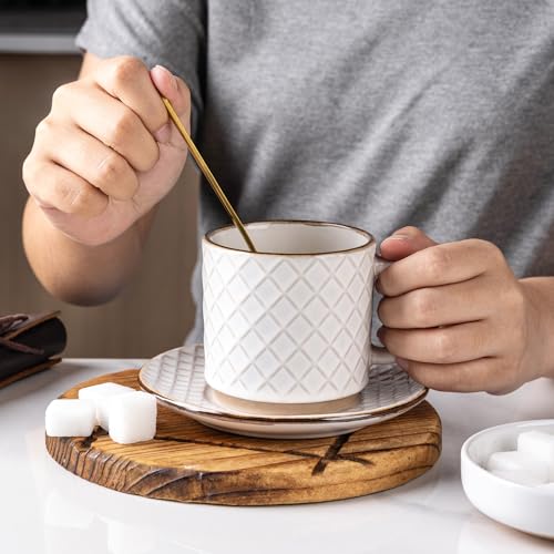 6 OZ Coffee Mugs with Saucer and Stand (Off-White / 6 Ounce (With Stand))