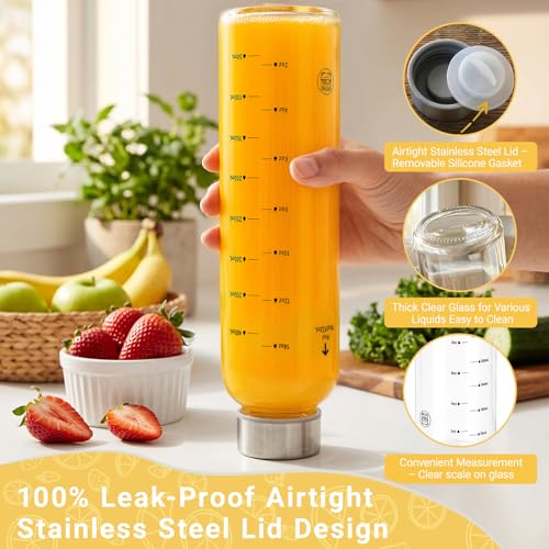Clear Glass Bottles with Lids (Glass Bottles 4 pack / 18 Ounces)