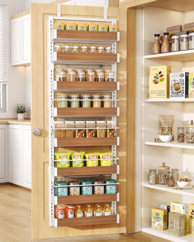 8 Tiers Wooden Over the Door Organizer (Walnut / 17" W x 6" D x 69" H)
