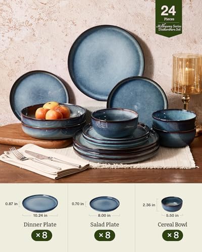 Milkyway 24 Piece Stoneware Dinnerware Set (Dusty Blue / Service for 8 (Standard Dinner Set))