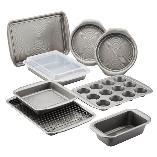 Nonstick Heavy Gauge Steel Bakeware Set with Rolled Pan Edges Loaf Pan (Gray / 10 Piece)