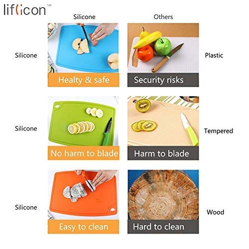 Extra Large Thick Silicone Cutting Boards for Kitchen 14.6'' x 10.43'' Flexible Cutting Chopping Boards (14.6"L x 10.4"W / Blue)