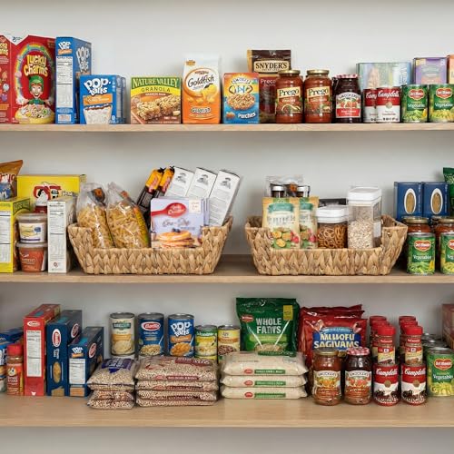 Pantry Baskets for Organizing (Natural(Water Hyacinth) / 16 ½"L x 12 ½"W x 5"H)