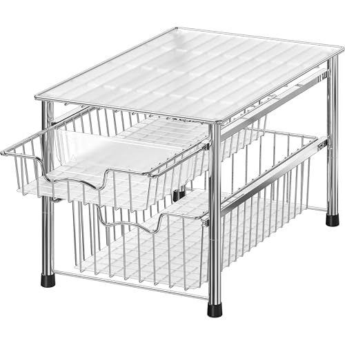 Stackable 2 Tier Sliding Basket Organizer Drawer (2-tier / Chrome)