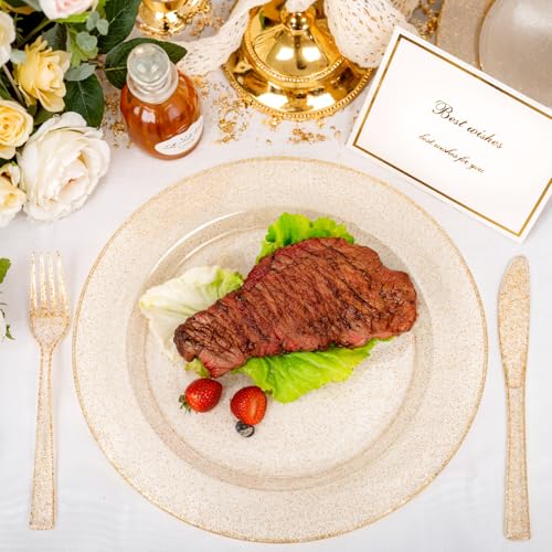 200 Pcs Gold Glitter Plastic Plates (Gold Glitter / 200 Pcs)