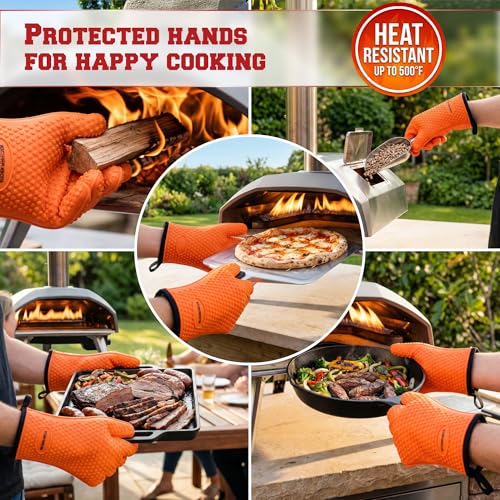 XL Silicone Pizza Oven Gloves Heat Resistant Oven Mitts (Torch Orange / X-Large)
