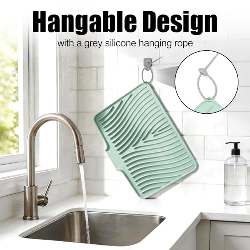 Silicone Dish Drying Mat for Kitchen Counter (Mint-1pc / 16" x 12")