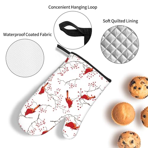 Cardinal Bird Red Berry Decor Oven Mitts and Pot Holders Sets of 3 (3 Count)