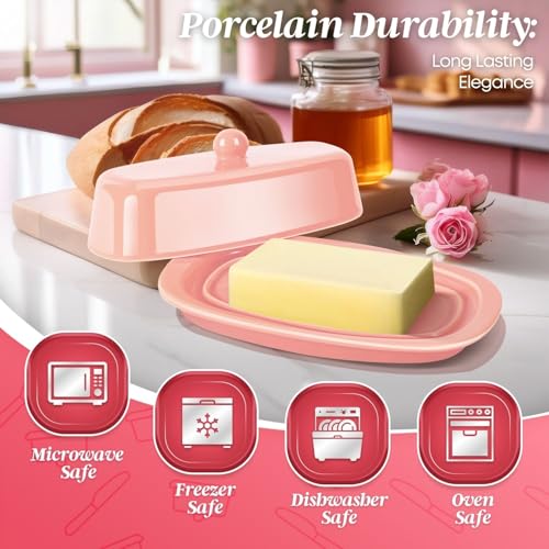 Standard Ceramic Butter Dish with Lid for Countertop (Pink / Standard)