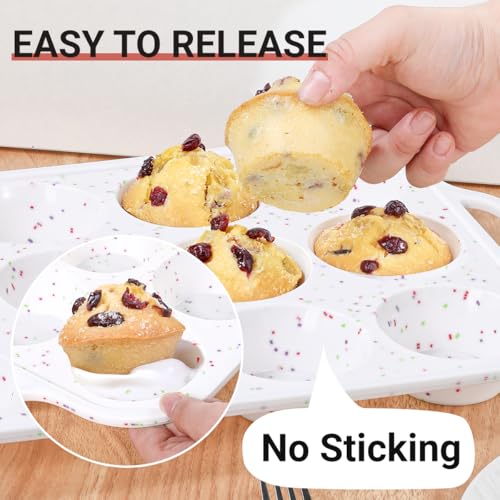 12 Cups & 24 Cups Silicone Muffin Pan with Metal Frame (White Confetti / Regular & Mini)