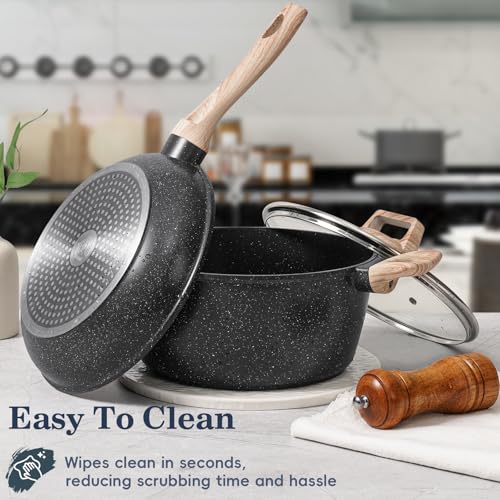 Pots and Pans Set Non Stick (Black / 12 Pieces)