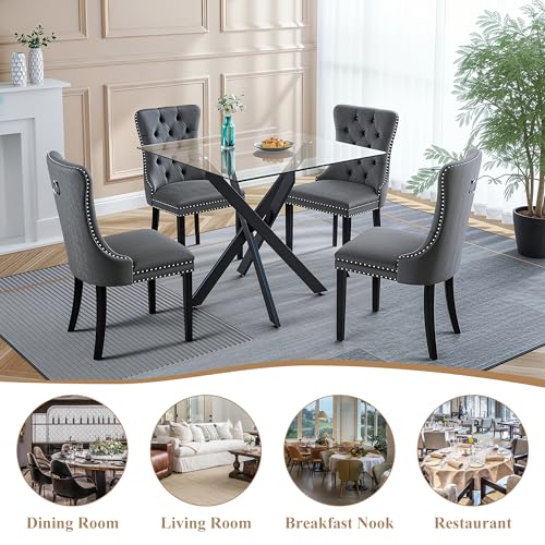 36” Square Glass Dining Table for 4 (Black Square Table / 1 Piece)