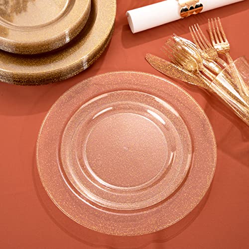 102 Pcs Gold Glitter Plastic Plates (102 Pieces / Gold Glitter)