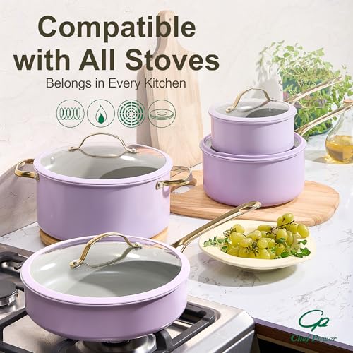 Ceramic Cookware Sets (Light Purple / 10 Pcs Set)