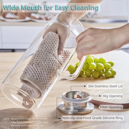 2 Pack 2 Liter 68 oz 2.1 Qt Glass Pitcher with Lid and Handle (2 Count)