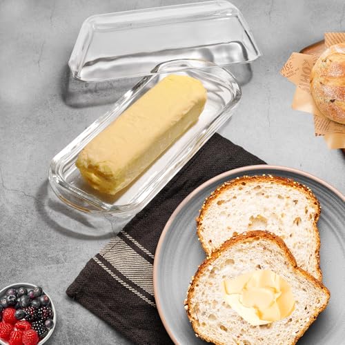 Small Clear Glass Butter Dish with Lid for Countertop