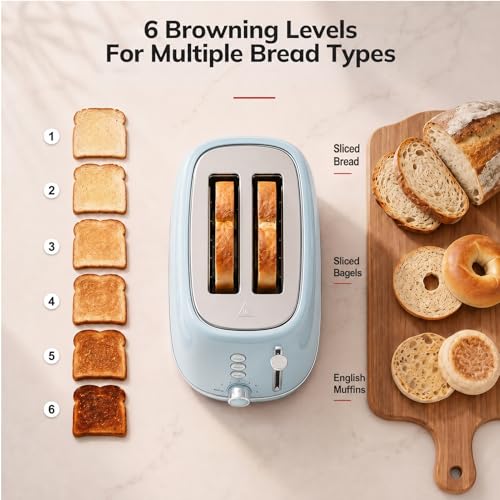 Retro 2 Slice Stainless Steel Toaster with 6 Bread Shade Settings (2 Slice / Blue)