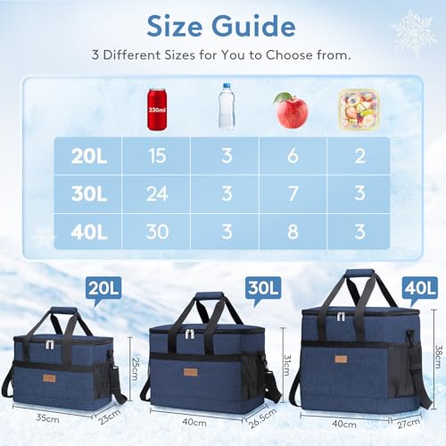 Cooler Bag 60 Cans Collapsible and Insulated Large Lunch Bag Leakproof Soft Cooler Portable for Camping (60-Can(40L) / Dark Blue)