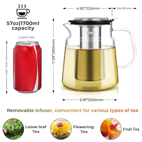 57oz Glass Tea Pot with Infuser (57 fluid ounces without thermometer)