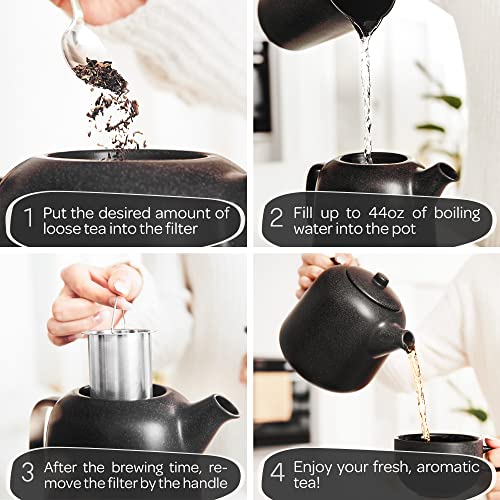Design Tea Pot with Warmer (44 oz with warmer / Black)