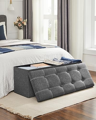 Ottoman Storage Bench (Dark Gray + White / 15"D x 43"W x 15"H (without Flipping Lid))