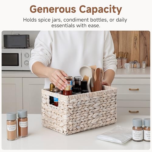 Wicker Storage Baskets for Shelves (White (Water Hyacinth) / 2x 13"L x 8¼"W x 7"H)