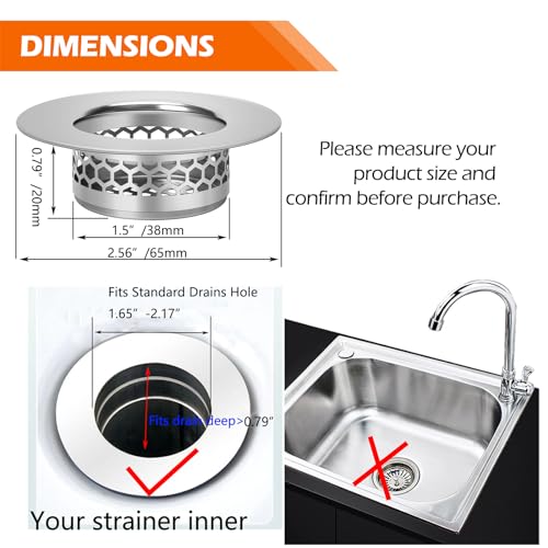 Hair Catcher Shower Drain Bathtub Lavatory Sink Drain Strainer for Laundry (1.5”(Fit Hole Size from 2"))