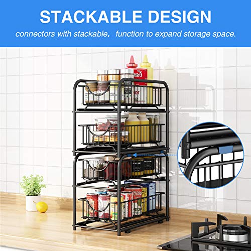 2 Tier Pull Out Organizer Under Sink Sliding Cabinet Rack (Black)