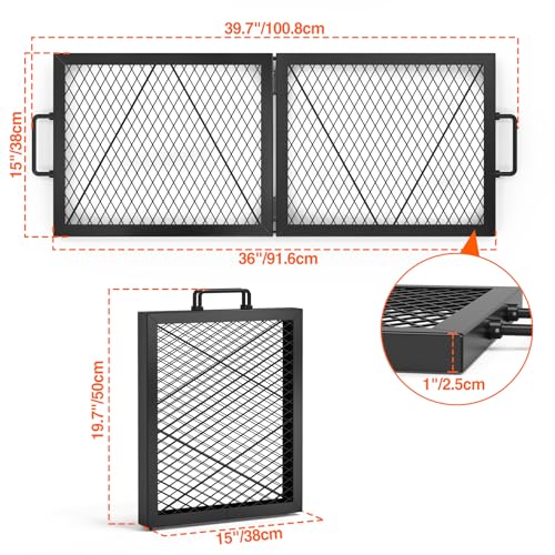 Foldable Rectangular Heavy‑Duty Steel Fire Pit Cooking Grate (36 inch)