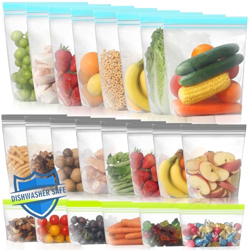 22 Pack Stand Up Reusable Freezer Bags (Multicolor / 22 Pack-8 Gallon 8 Sandwich 6 Snack)