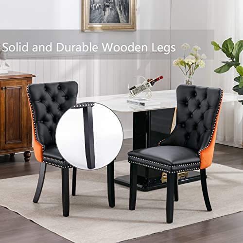 Orange Velvet and Black PU Upholstered Dining Chairs Set of 6 (Black 4)