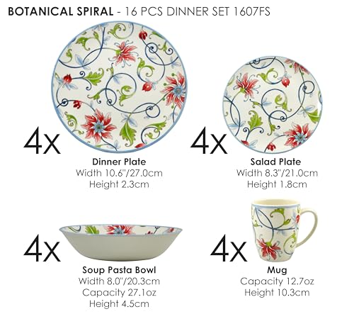 16 Piece Porcelain Dinnerware Set for 4 (16 / Botanical)