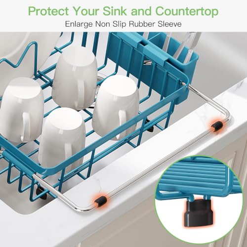 Blue Dish Drying Rack Over the Sink with Utensil Holder (Blue / For 12.5"-30"w Sink, Expandable)