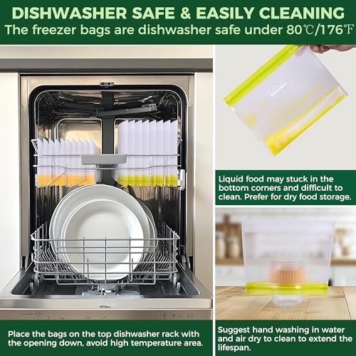 6 Pack Stand Up Reusable 2 Gallon Freezer Bags Dishwasher Safe (6 Pack 2 Gallon Bags)