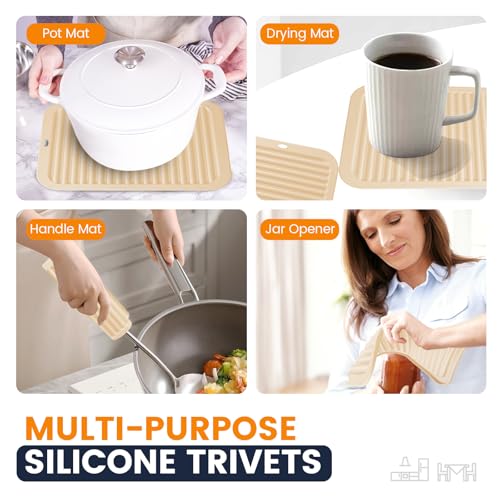 Silicone Trivet Mats 4 Heat Resistant Pot Holders Multipurpose Non (Ivory White)