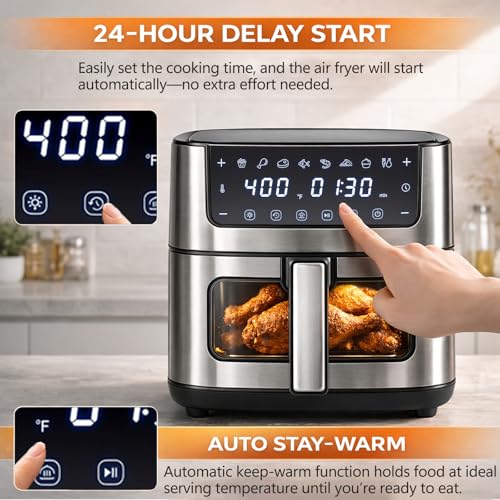 8-in-1 Air Fryer 6.34 Qt, Digital Preset Airfryer with Visible Window, Nonstick and Dishwasher-Safe Basket, Air Fry, Chicken, Pizza, Dehydrate, Fries, 90-Min Timer, 1700W, Black (Black-6.34Qt-B / 6.34 Qt)