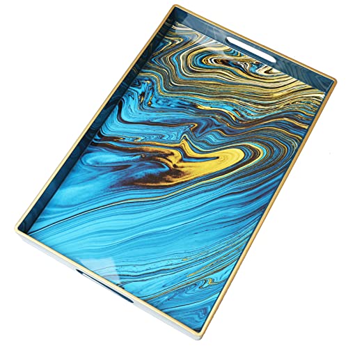 Serving Tray Marble Decorative Tray Plastic Rectangular Coffee Table Tray for Living Room (Lj03re)
