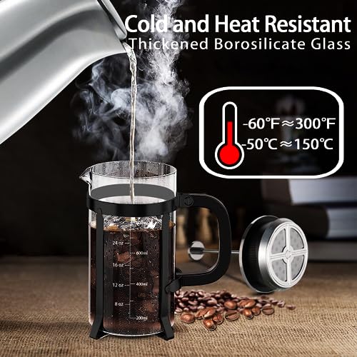 French Press Coffee Maker 304 Stainless Steel Coffee Press (Black / 34 oz)