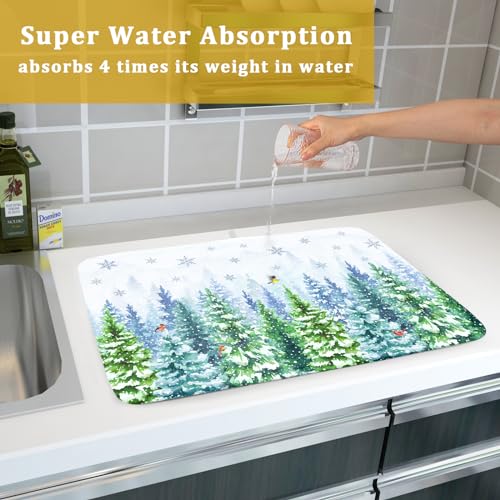 Winter Forest Dish Drying Mats (Winter Forest Bird / 24" x 18")