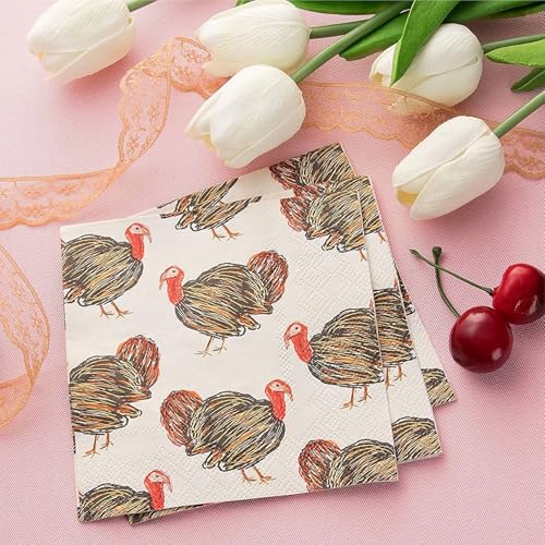 100 Pack Turkey Thanksgiving Cocktail Napkins for Party Supplies (100 Pack)