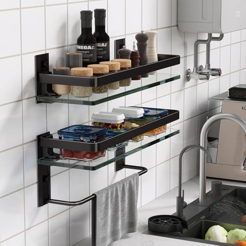 Bathroom Shelves Wall Mounted (Black / Combo Set)