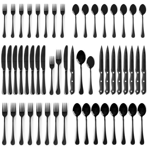 Silverware Set 48 (48 PCS / Elegant Black Pro)