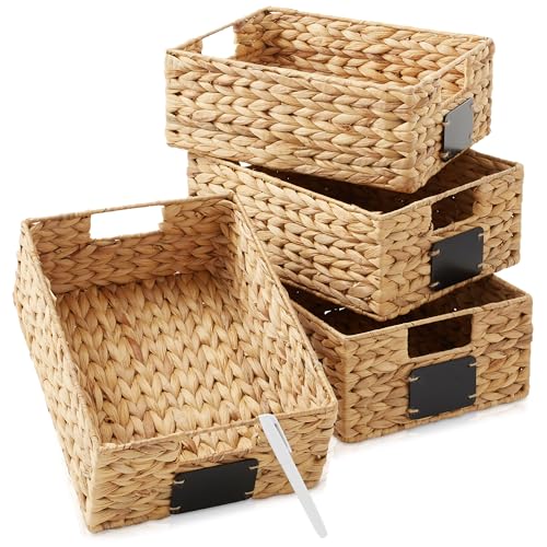 Set of 4 Water Hyacinth Pantry Baskets (Natural - Hyacinth / 10" x 13" x 5")