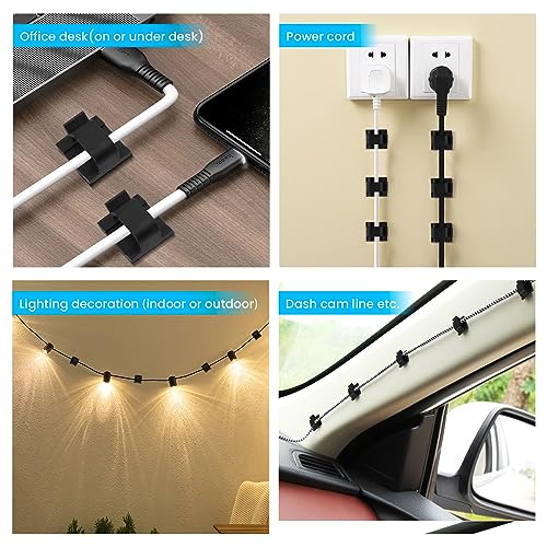 30 Pcs Small Black Adhesive Cable Clips for Cord Management Under Desk Nightstand Phone PC Charger Plug Speaker TV Cord Holder Keeper Hook Wall Wire Organizer Car Dash Cam Ethernet Christmas Light (30 Count)