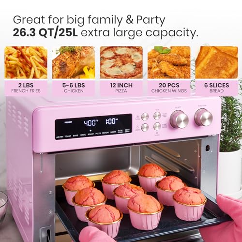 Retro 26.3 QT Infrared Heating Air Fryer Toaster Oven (Classic Pink Color)