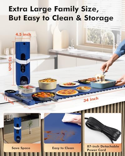 New Food Warming Mat with Wireless Charger (Blue / 34x15 Inch)