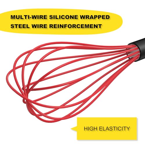 Silicone Whisk Set 8" 10" 12" Kitchen Whisk Red (Black-Red / 3 Piece)